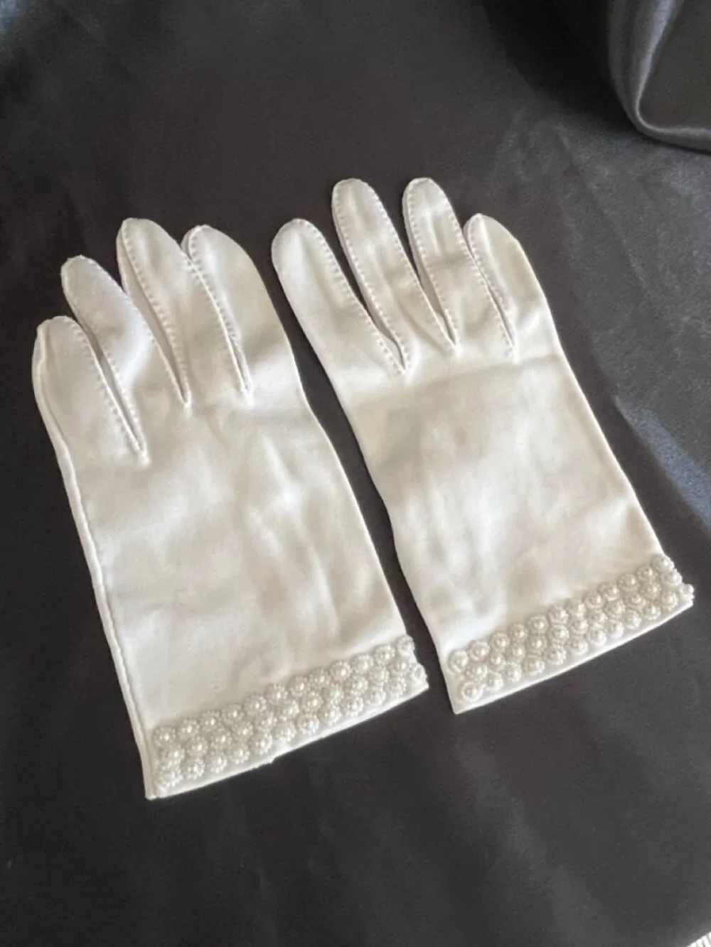 Vintage White Beaded Wrist Gloves Kids Girls Communion Dress Up Womens XS Petite